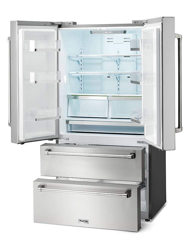 Left. Thor Kitchen - 22.5 Cu. Ft. Professional French Door Counter Depth Refrigerator with Ice Maker - Stainless Steel.