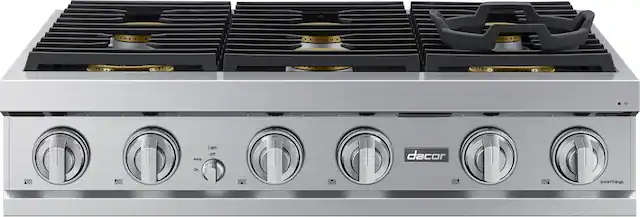 Front. Dacor - Transitional 36" Built-In Gas Rangetop with 6 Burners - Silver Stainless Steel.