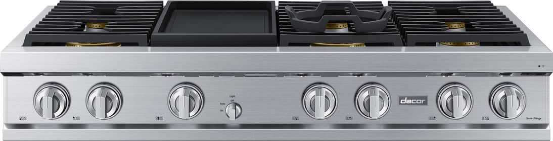 Front. Dacor - Transitional 48" Built-In Gas Rangetop with 6 Burners and Griddle - Silver Stainless Steel.