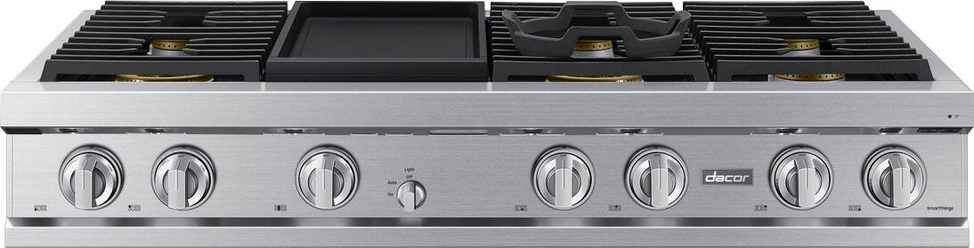 Dacor - 48" Built-In Gas Rangetop with 6 Burners and Griddle - Silver Stainless Steel