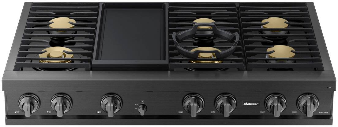 Alt View 11. Dacor - Transitional 48" Built-In Gas Rangetop with 6 Burners and Griddle - Graphite Steel.