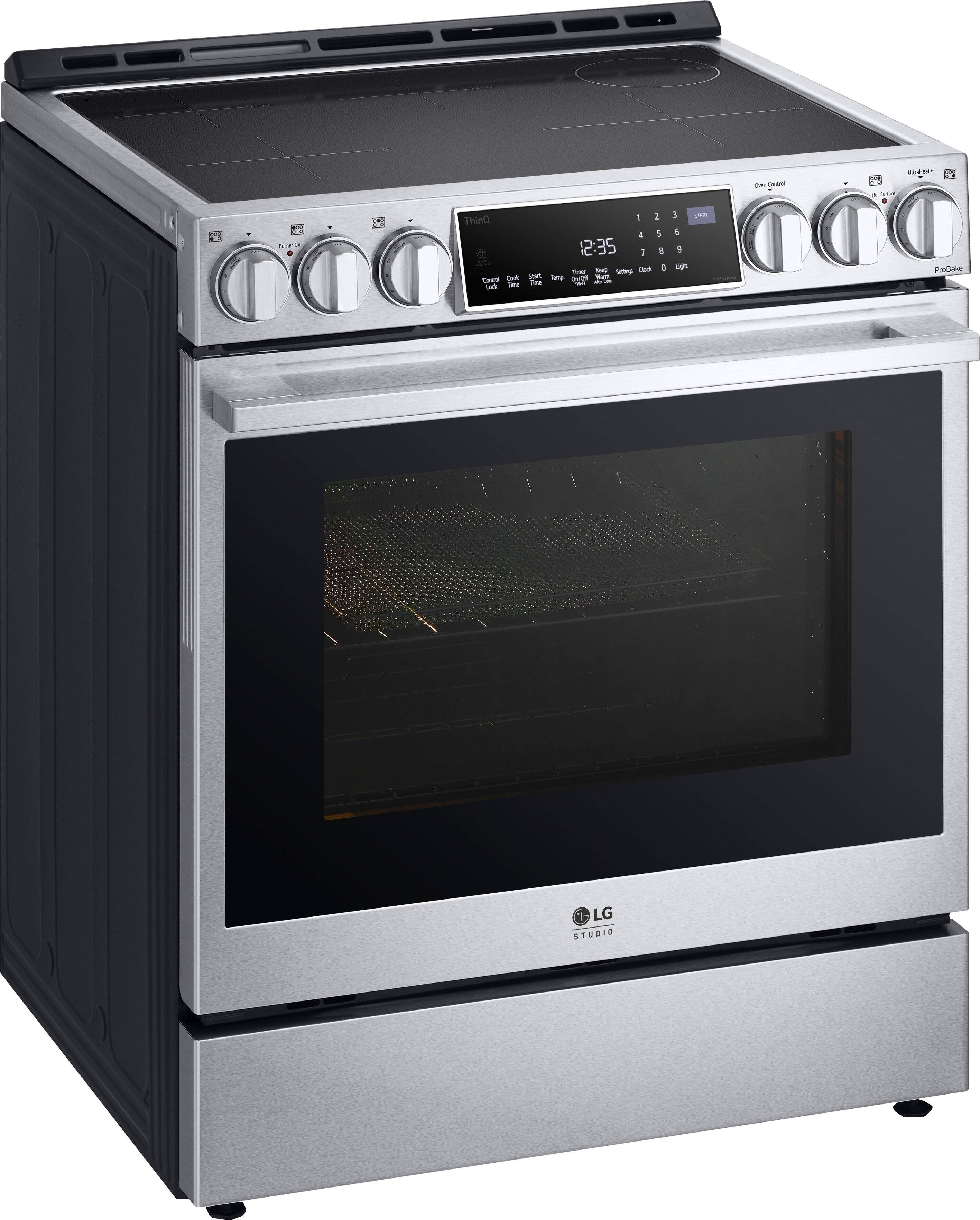 Angle. LG - STUDIO 6.3 Cu. Ft. Freestanding Electric Induction True Convection Range with EasyClean, InstaView and Air Fry - Stainless Steel.