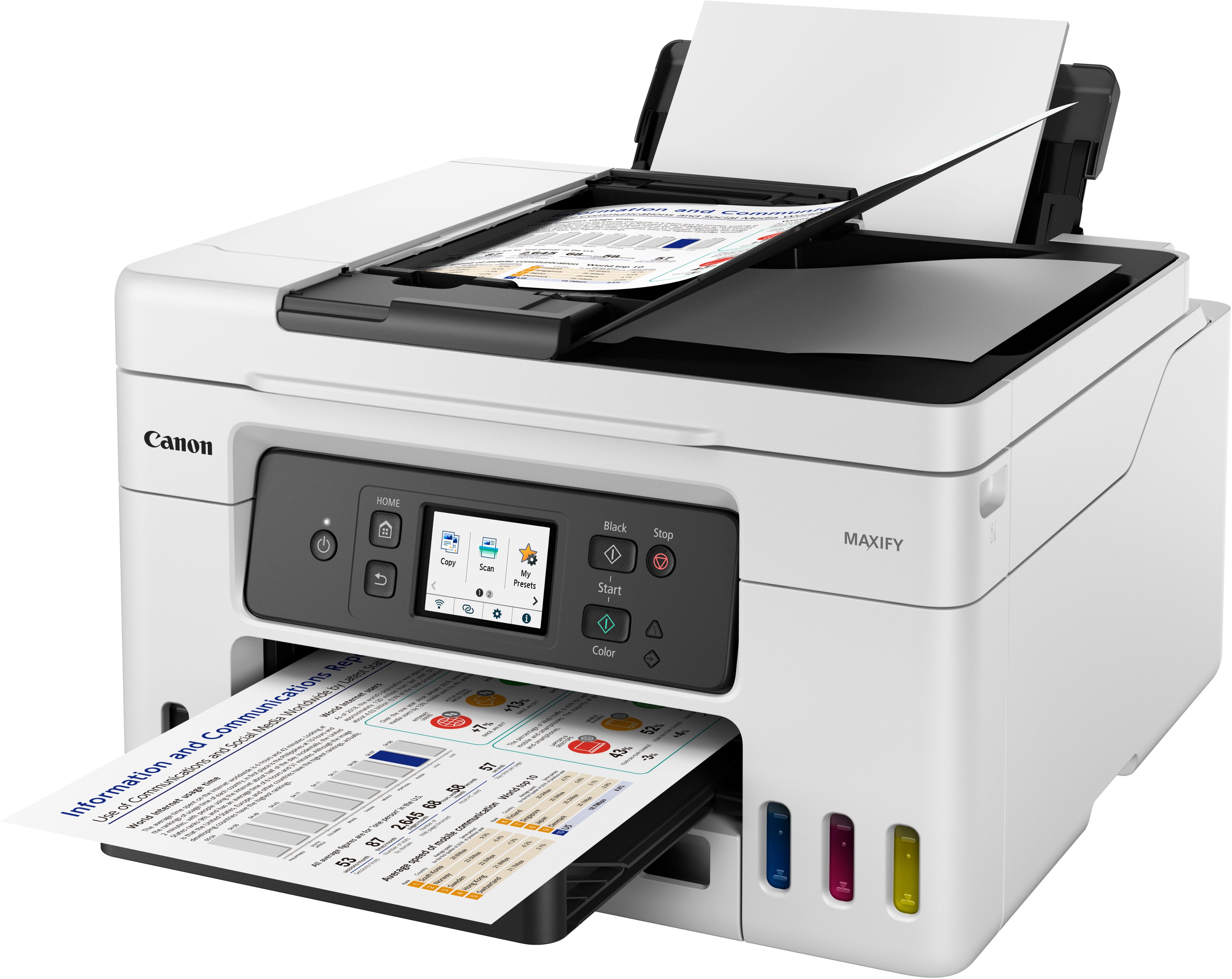 Angle View: Canon - MAXIFY MegaTank GX4020 Wireless All-In-One Inkjet Printer with Fax - White