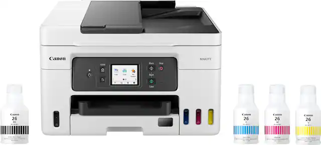 Front. Canon - MAXIFY MegaTank GX4020 Wireless All-In-One Inkjet Printer with Fax - WHITE.