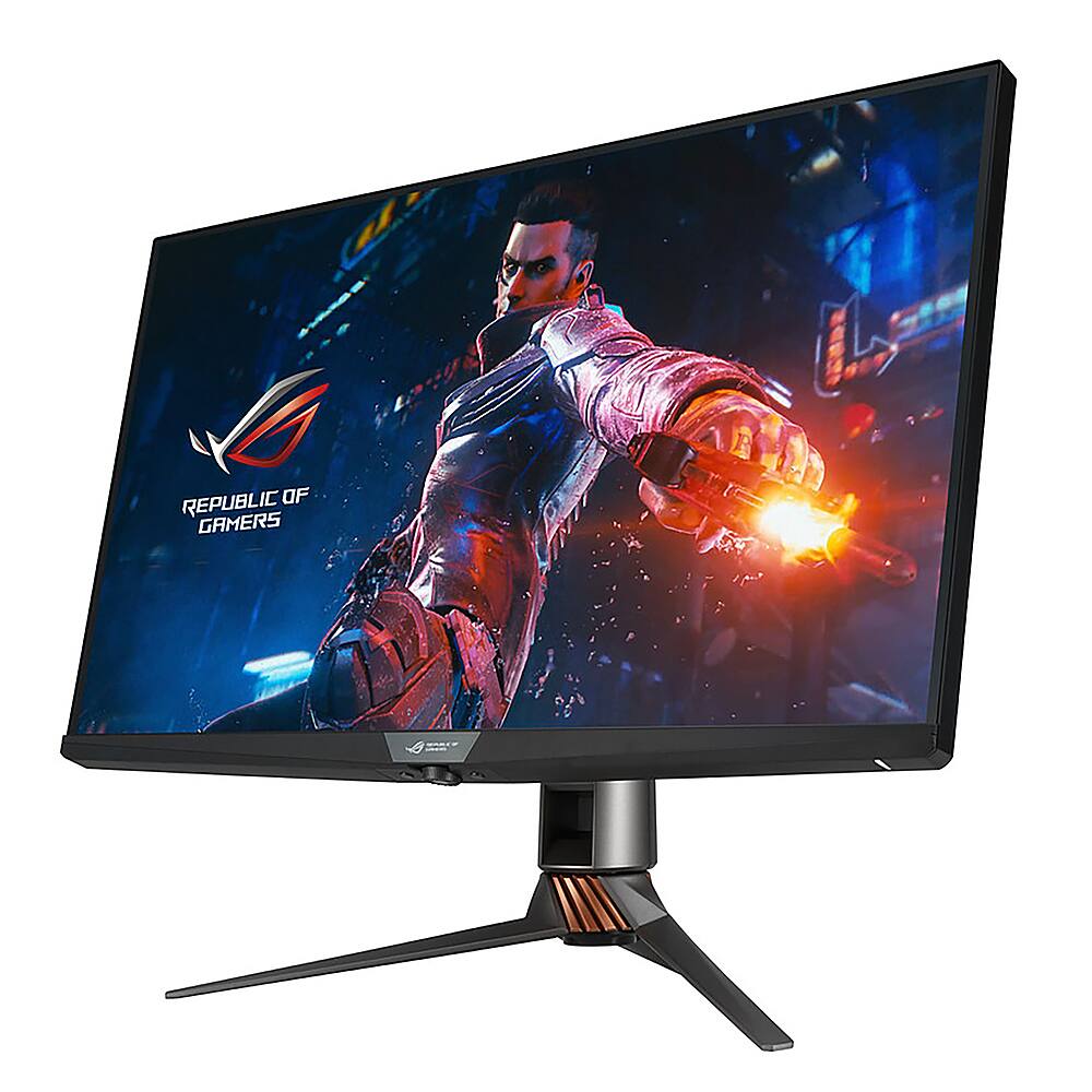 Left. ASUS - ROG Swift PG32UQX 32" IPS LCD 4K HDR G-Sync Ultimate Gaming Monitor with HDR10 (HDMI, DisplayPort, USB) - Black.