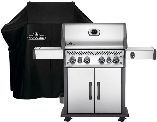 Angle. Napoleon - Rogue SE 525 Propane Gas Grill with Side and Rear Burners and Grill Cover - Stainless Steel.