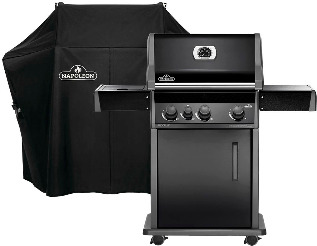 Angle View: Napoleon - Rogue 425 Propane Gas Grill with Side Burner and Grill Cover - Black