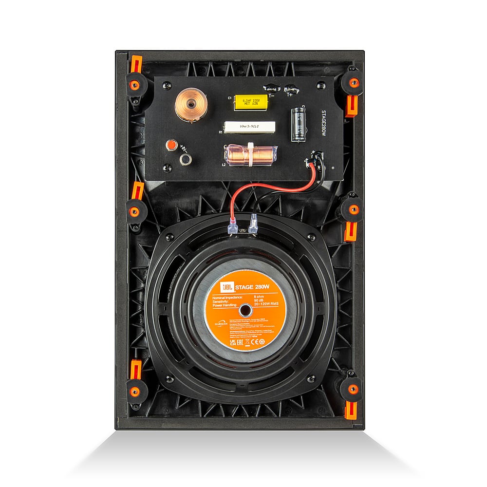Back. JBL - Stage In-Wall Loudspeaker with 1" Aluminum Dome Tweeter and 8" Polycellulose Cone Woofer - black.