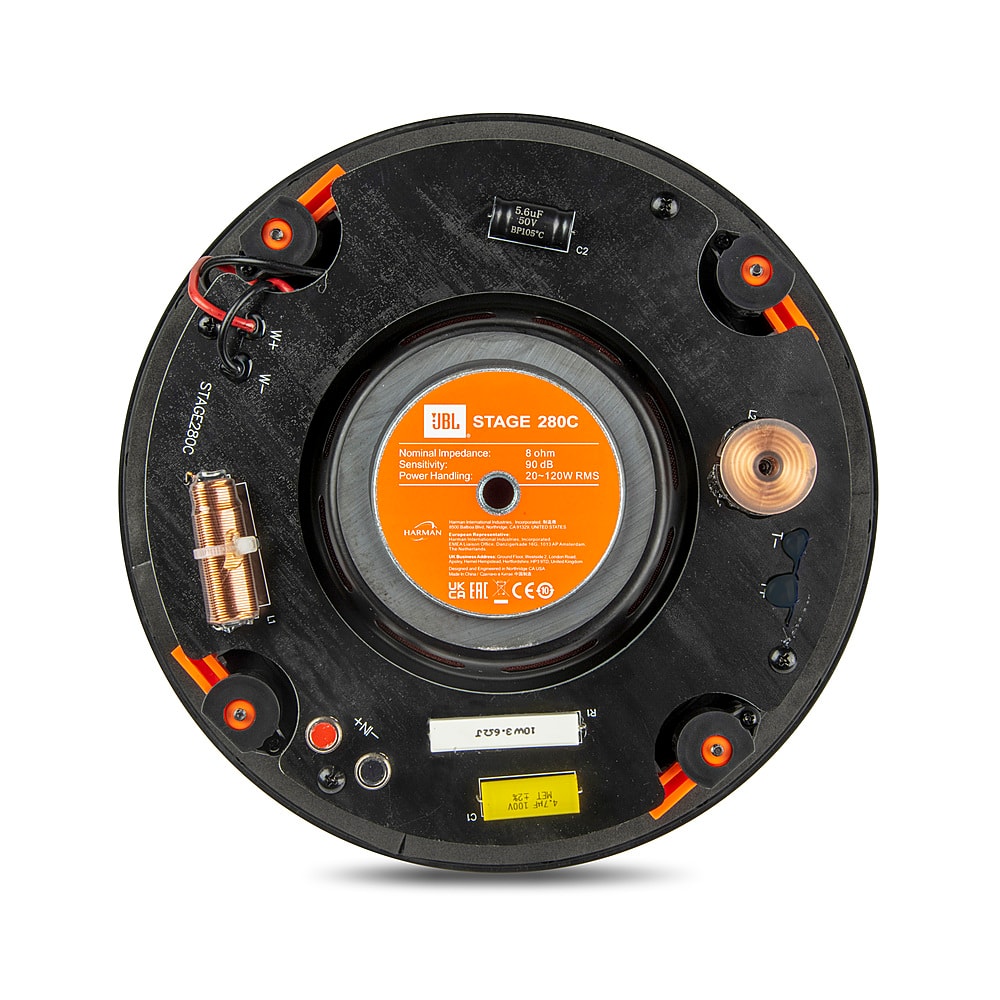 Back. JBL - Stage In-Ceiling Loudspeaker with 1" Aluminum Dome Tweeter and 8" Polycellulose Cone Woofer - Black.