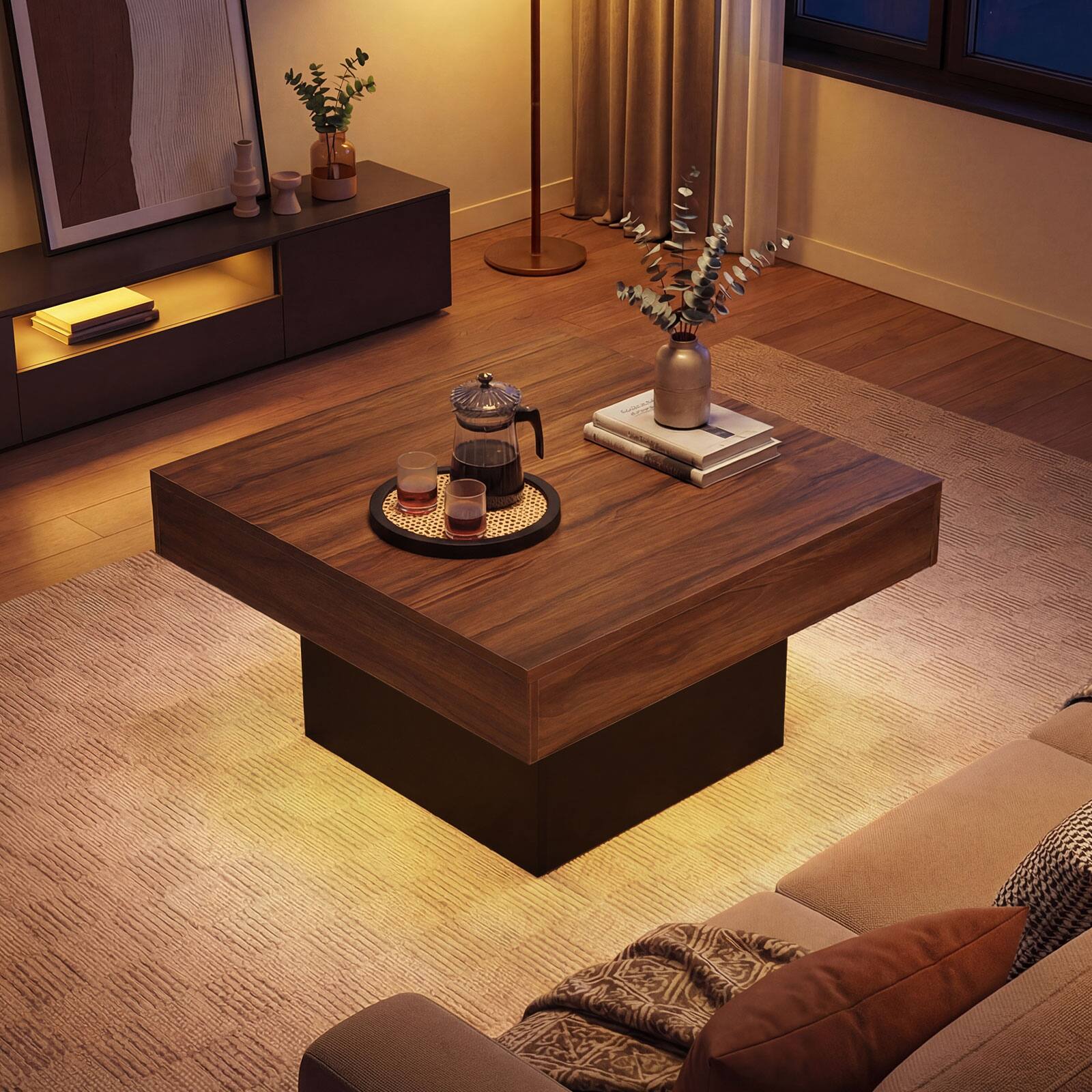 Alt View 3. Gymax - Gymax LED Coffee Table w/Adjustable Light Colors Speed & Brightness Remote Control Coffee & Black - Brown.