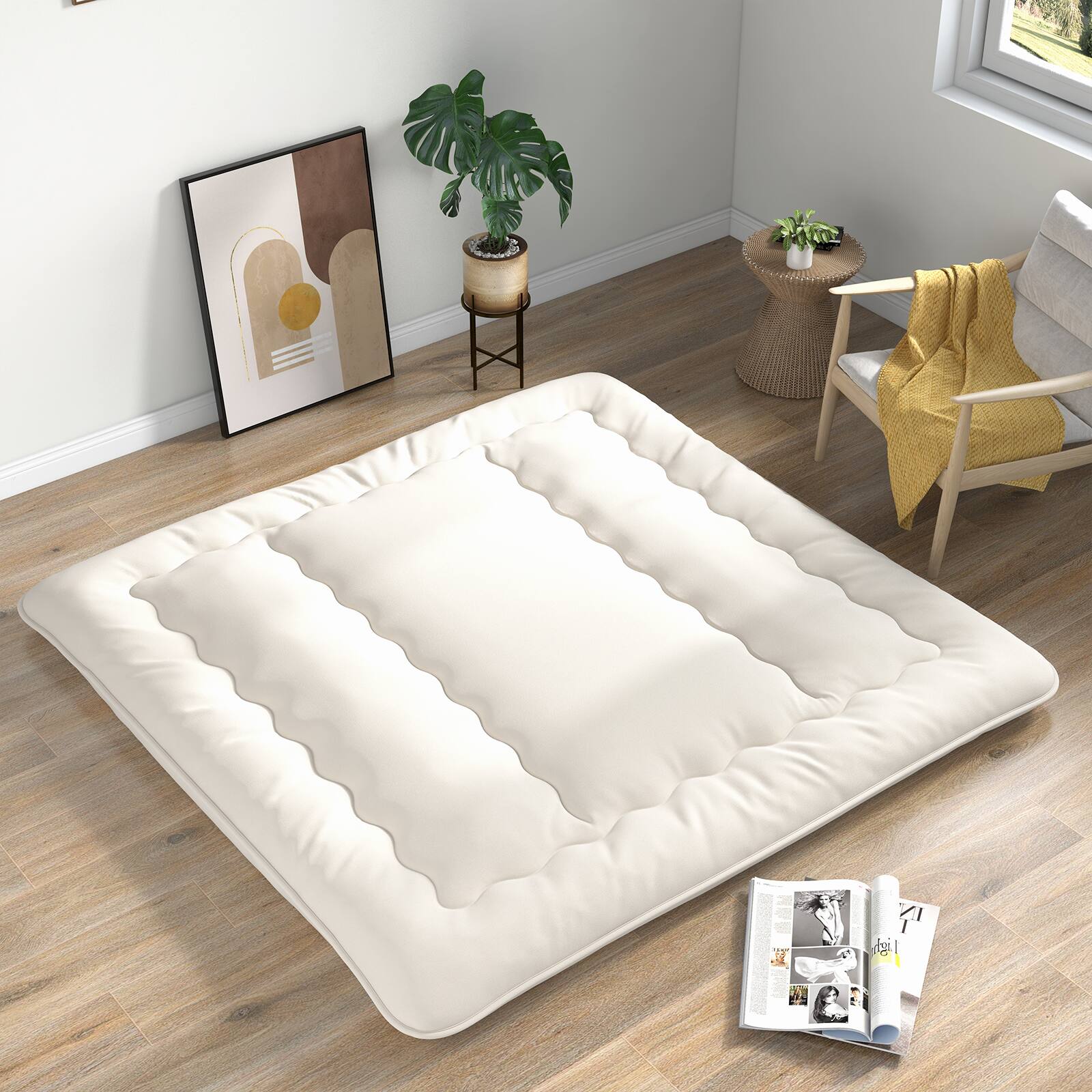 Alt View 3. Costway - Costway King Futon Mattress Japanese Floor Sleeping Pad Washable Cover Carry Bag Beige - Beige.