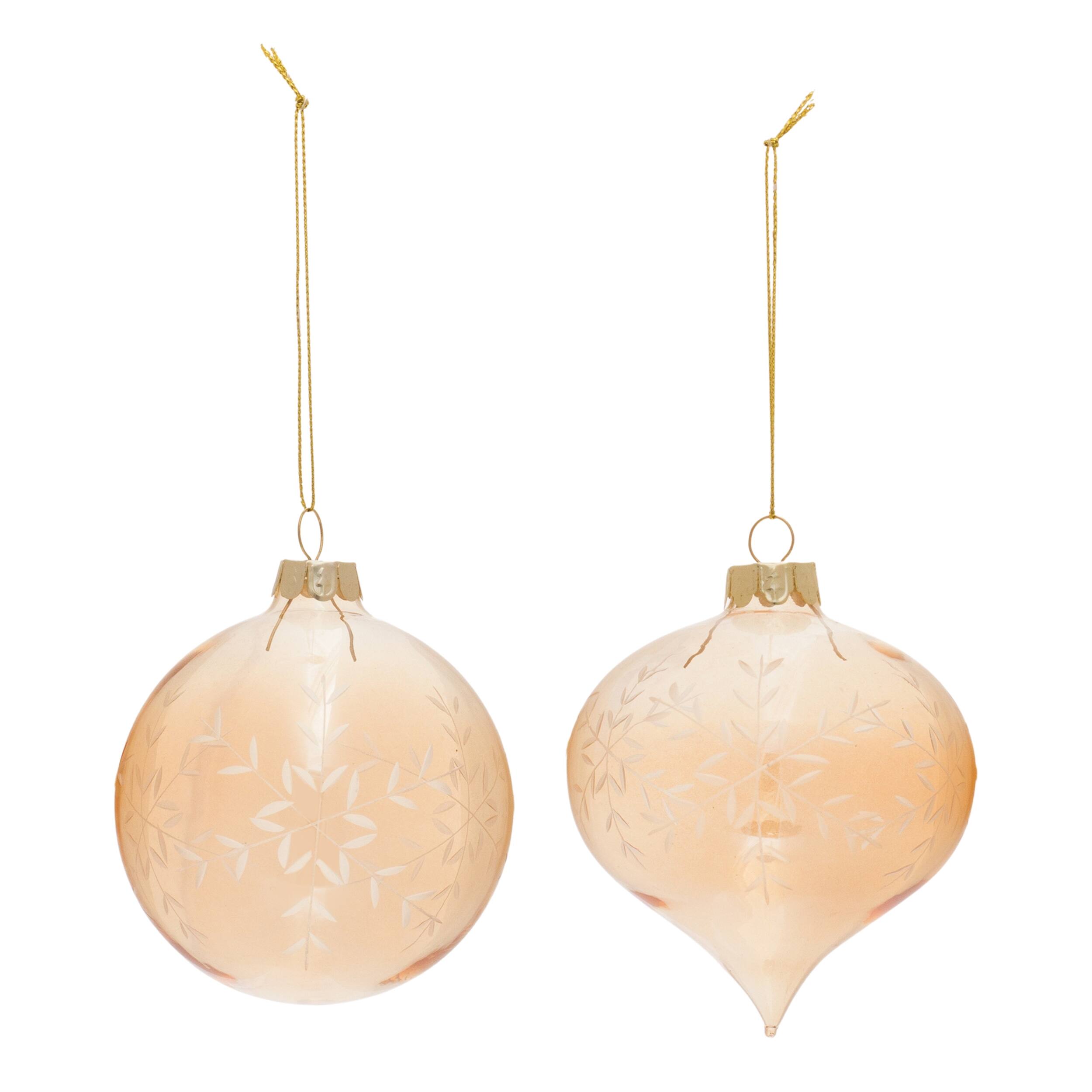 Angle. BreeBe - Snowflake Etched Glass Ornament (Set of 12) - Gold.