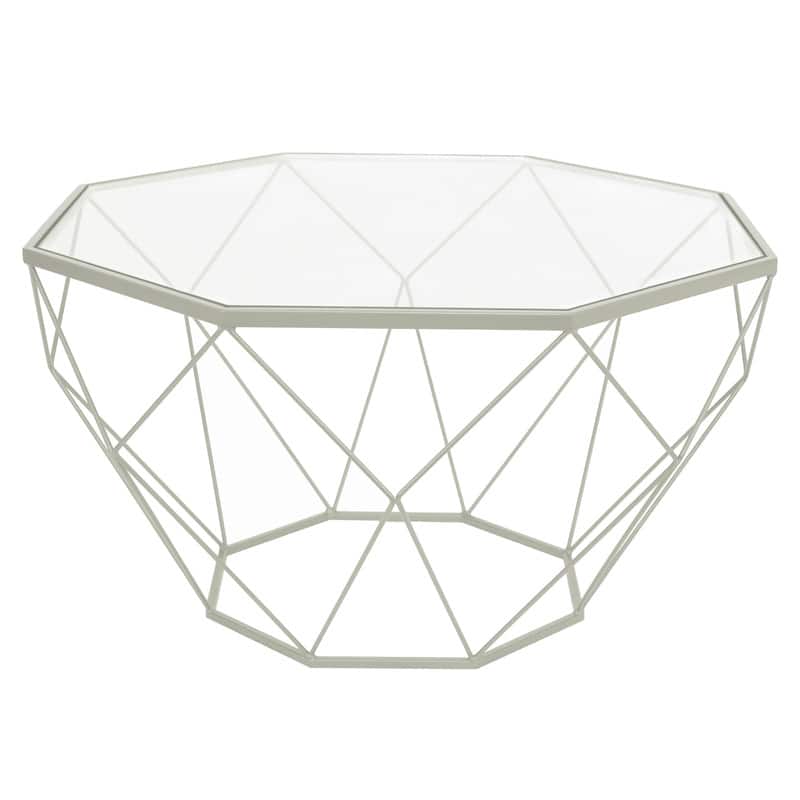 Front. LeisureMod - Malibu Contemporary Geometric Glass Top Coffee Table with Open-Frame Design and Powder Coated Base for Home and Office - White.