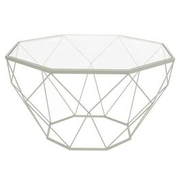 LeisureMod - Malibu Contemporary Geometric Glass Top Coffee Table with Open-Frame Design and Powder Coated Base for Home and Office - White