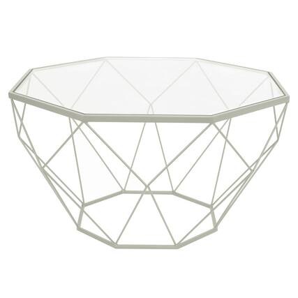 Front. LeisureMod - Malibu Contemporary Geometric Glass Top Coffee Table with Open-Frame Design and Powder Coated Base for Home and Office - White.