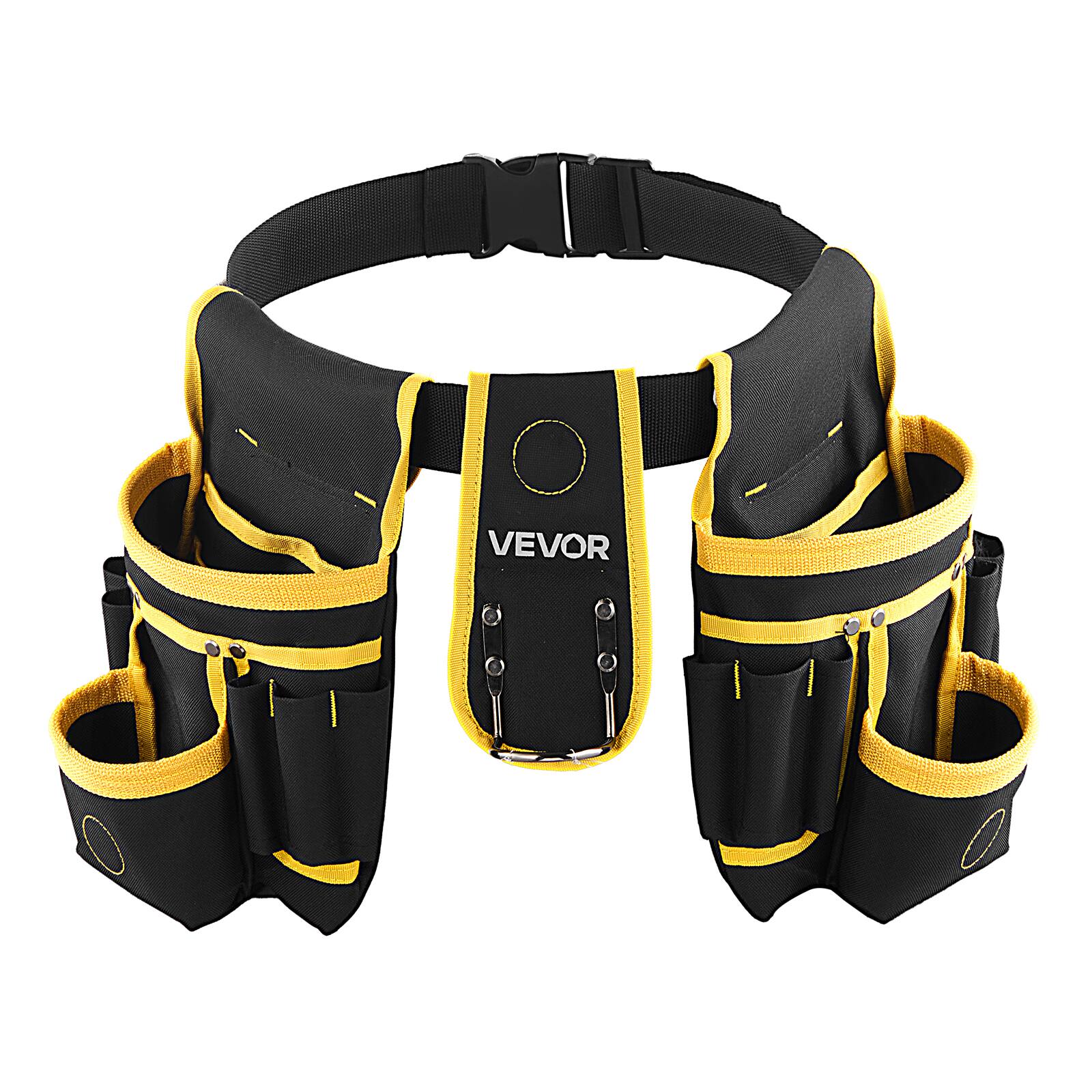 Alt View 5. VEVOR - Tool Belt, Magnetic Tool Pouch for Men, 28 Pockets Heavy Duty Adjustable Utility Belt Detachable Work Bag - Black with yellow border.