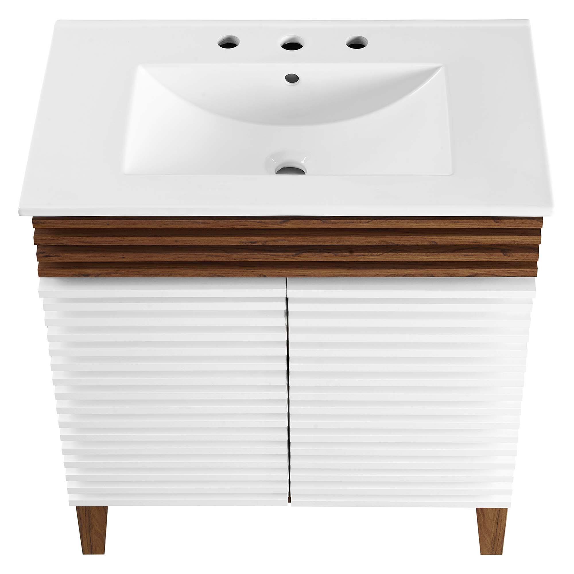Alt View 3. Modway - Render 30" and 36" Bathroom Vanities with White Basin Included - White Walnut White.