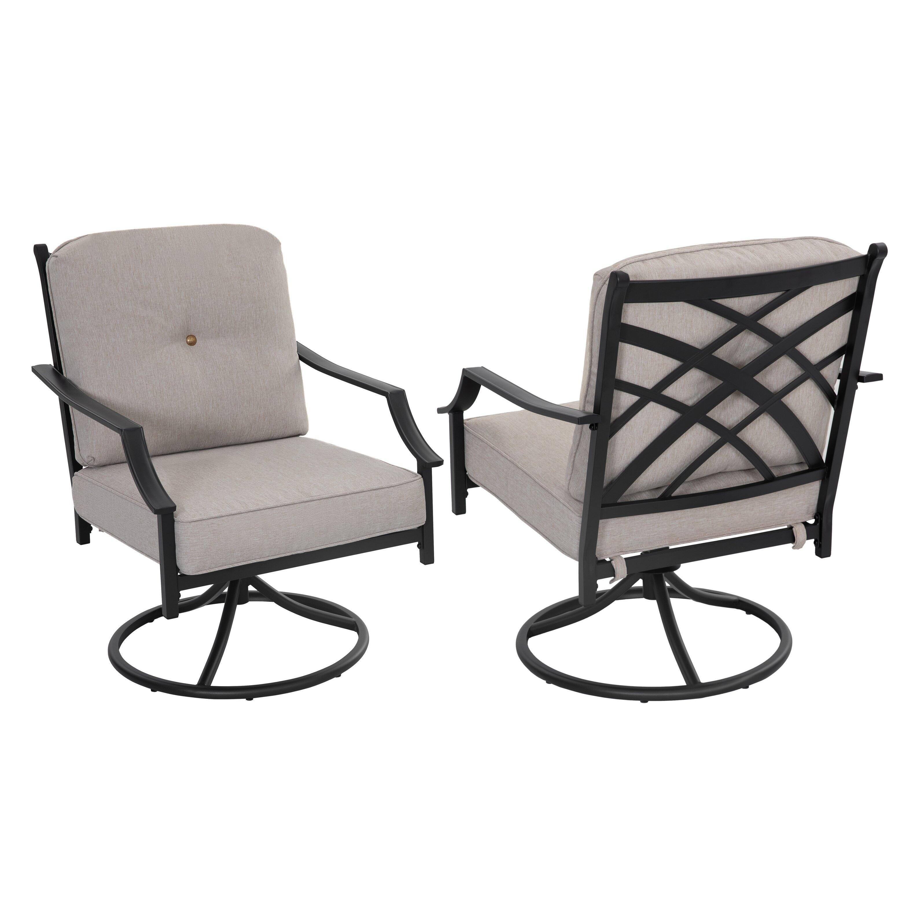 Alt View 5. Nuu Garden - 2-Piece Outdoor Swivel Patio Sofas with Thick Olefin Cushions and Wide Seat - Crisscross Design (Black and Beige).