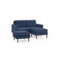 Front Zoom. Burrow - Mid-Century Nomad Loveseat with Chaise and Ottoman - Navy Blue.