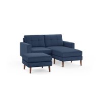 Burrow - Mid-Century Nomad Loveseat with Chaise and Ottoman - Navy Blue - Front_Zoom