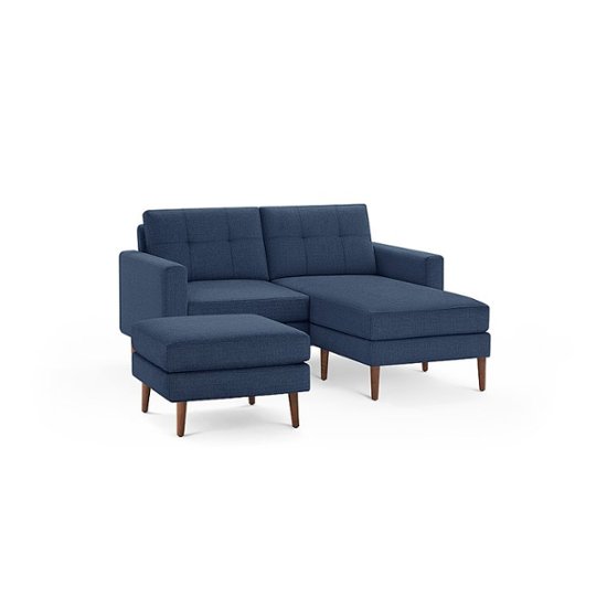 Front Zoom. Burrow - Mid-Century Nomad Loveseat with Chaise and Ottoman - Navy Blue.