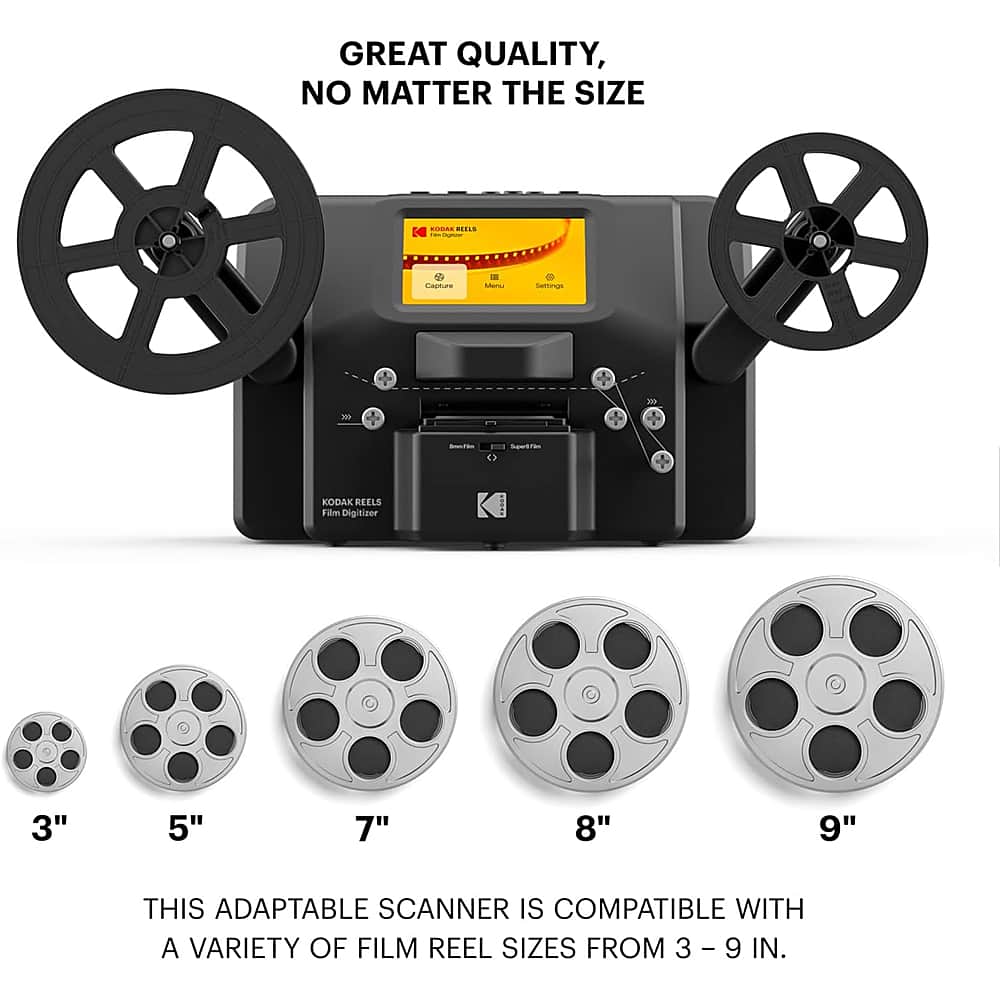 Great Quality, No Matter the Size - Captura - Mone Compatible with a Variety of Film Reel Sizes from 3-9 in. This Adaptable Scanner is Compatible with a Variety of Film Reel Sizes from 3-9 in.