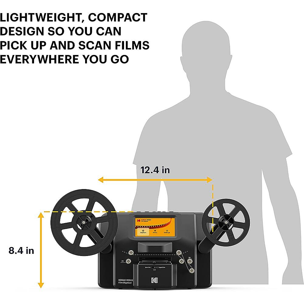 LIGHTWEIGHT, COMPACT DESIGN so YOU CAN PICK UP AND SCAN FILMS EVERYWHERE YOU GO. 12.4 in - 1 8.4 in KODAK dEIS fas ninor.