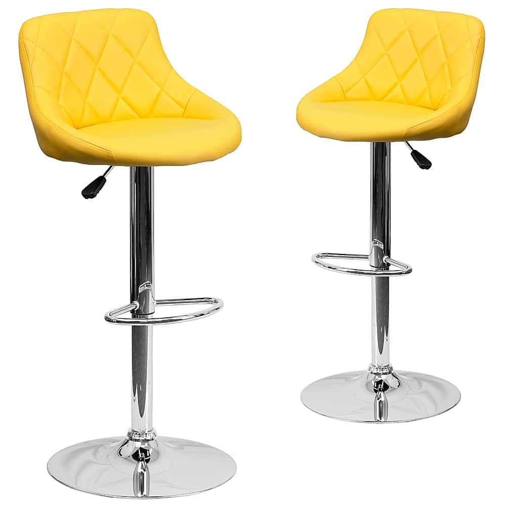 Alamont Home - Caldwell Contemporary Vinyl Barstool (set of 2) - Yellow - Front_Zoom