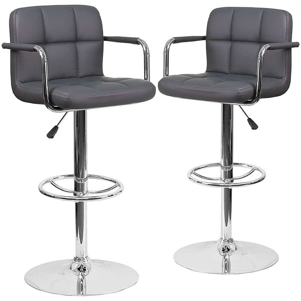 Alamont Home - Genna Contemporary Vinyl Barstool (set of 2) - Gray - Front_Zoom