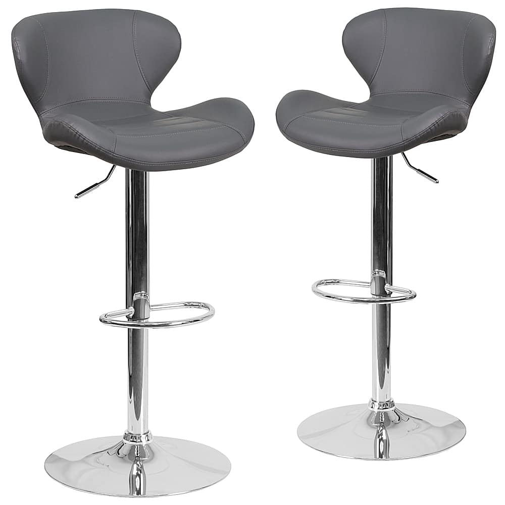 Front. Alamont Home - Denville Contemporary Vinyl Barstool (set of 2) - Gray Vinyl.