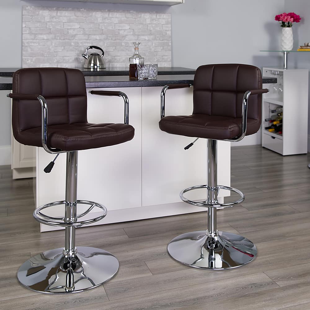 Alt View 12. Alamont Home - Genna Contemporary Vinyl Barstool (set of 2) - Brown.
