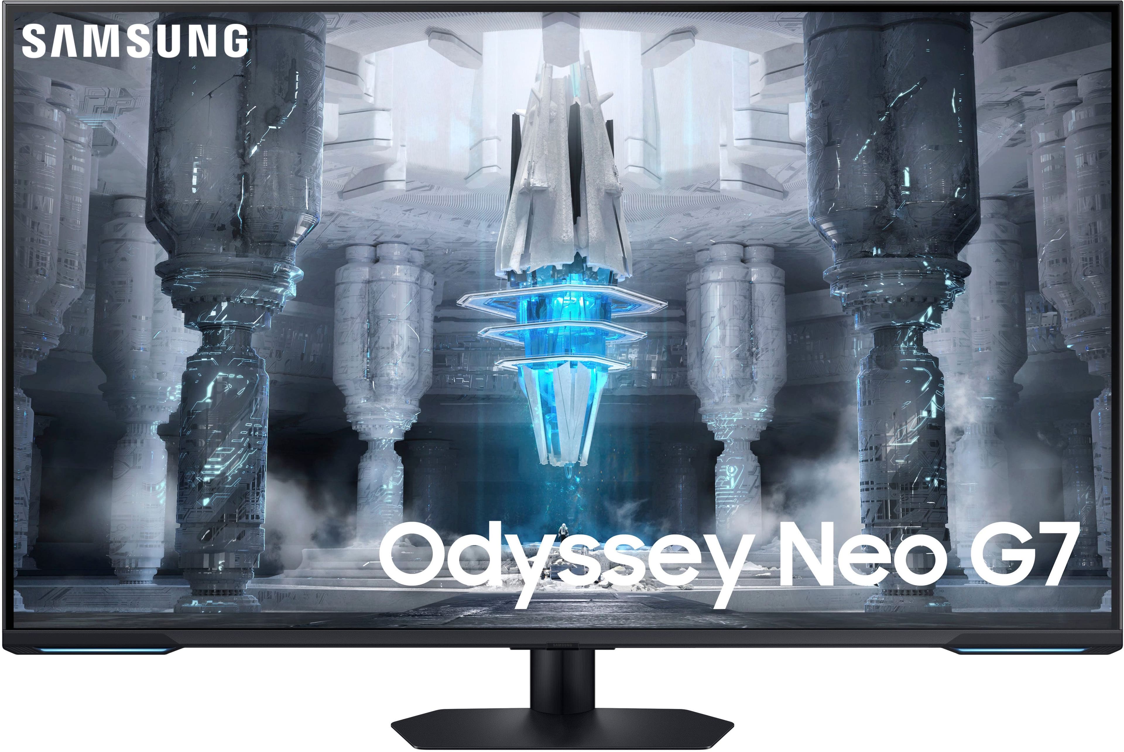Front. Samsung - Odyssey Neo G7 43" Mini 4K UHD 1ms AMD FreeSync Premium Pro Smart Gaming Monitor with HDR600 (DisplayPort, HDMI) - Black.