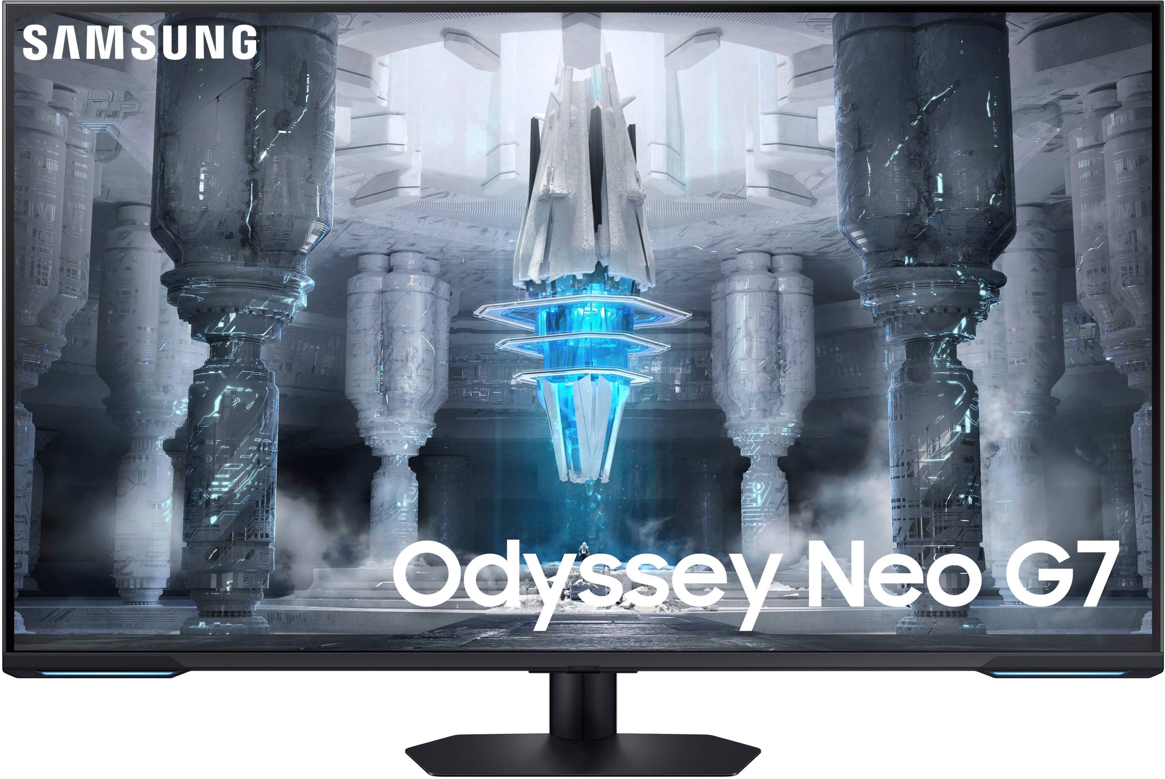 Front. Samsung - Odyssey Neo G7 43" Mini 4K UHD 1ms AMD FreeSync Premium Pro Smart Gaming Monitor with HDR600 (DisplayPort, HDMI) - Black.
