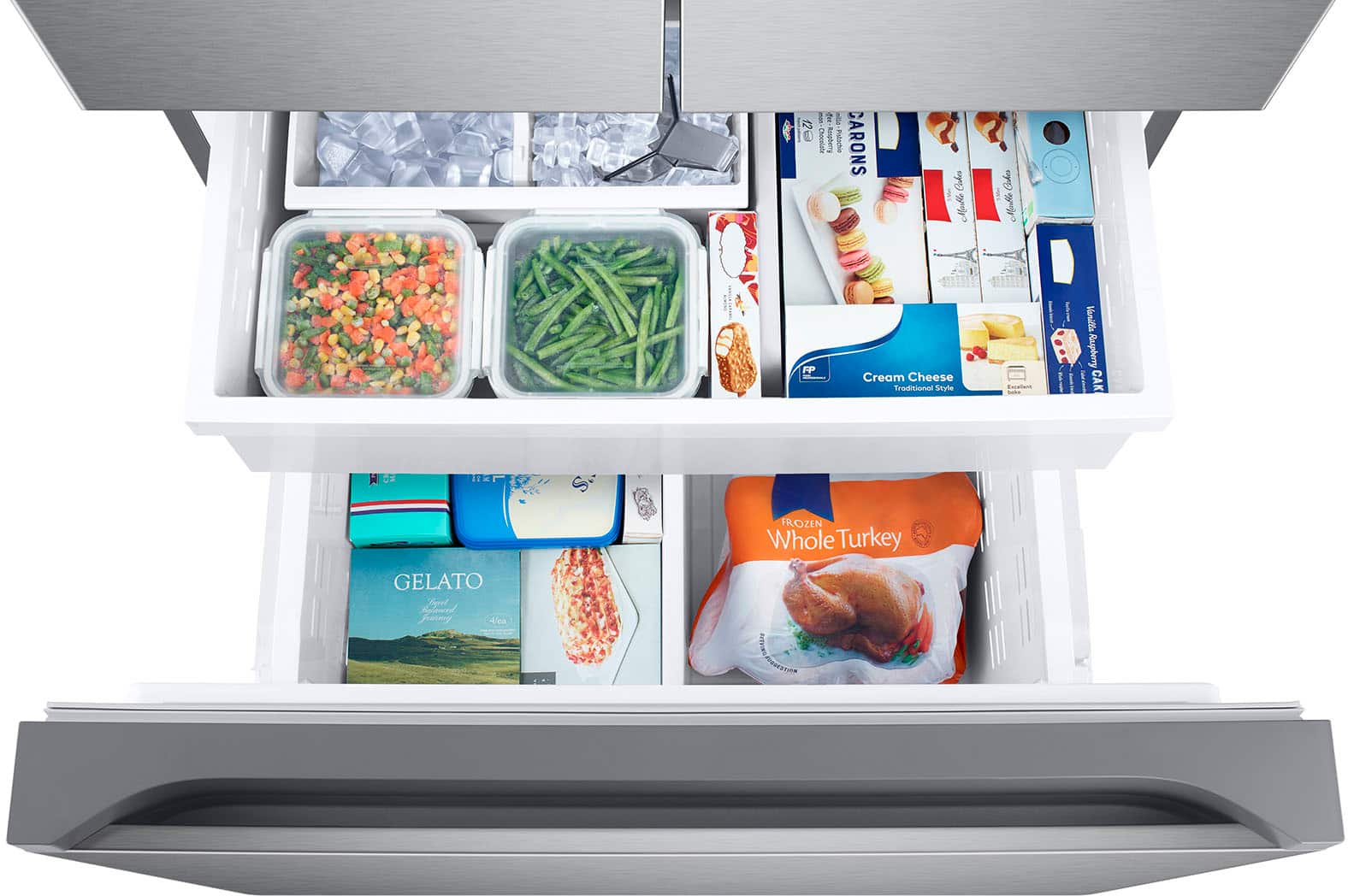 The text on the image reads:
10 I ? E I I Pusa CARONS Cido Aalle Cdes ! FP Cream Cheese Tadtiana Smyta : - | I lin 4 Rusphemy 2 CAK A -5 S GELATO dind Joiny dia - ROZEN Whole Turkey Pestred.
The corrected text is:
10 I ? E I I Pusa CARONS Cido Aalle Cdes ! FP Cream Cheese Tadtiana Smyta : - | I lin 4 Rusphemy 2 CAK A -5 S GELATO dind Joiny dia - ROZEN Whole Turkey Pestred.