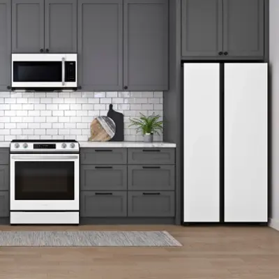 Samsung - BESPOKE Side-by-Side Counter Depth Smart Refrigerator with Beverage Center - White Glass