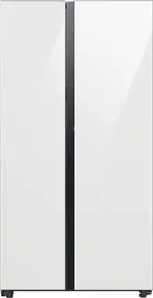 Front. Samsung - BESPOKE Side-by-Side Smart Refrigerator with Beverage Center - White Glass.