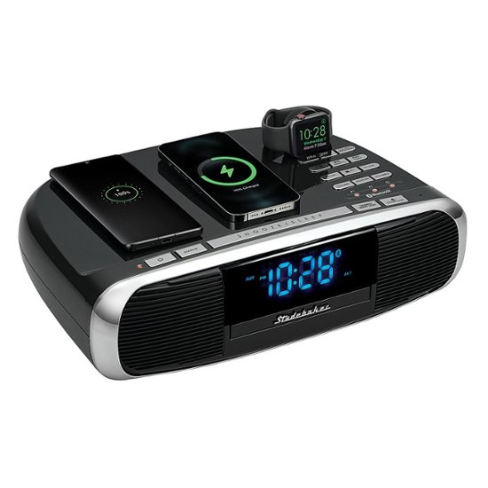 Studebaker – Workstation Hi-Fi CD Clock Radio and Wireless Charging Station – Black