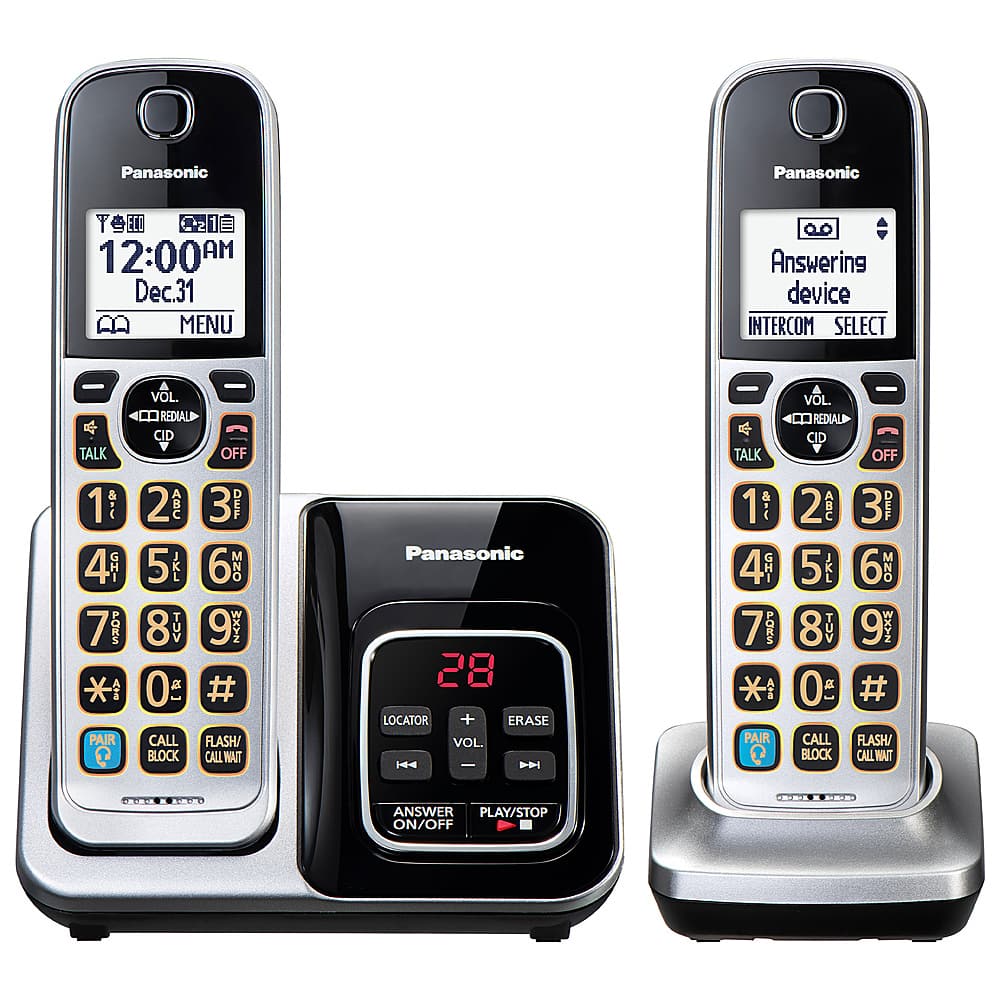 Left. Panasonic - KX-TGD892S DECT 6.0 Expandable Cordless Phone System with Bluetooth Pairing for Wireless Headphones - Silver.