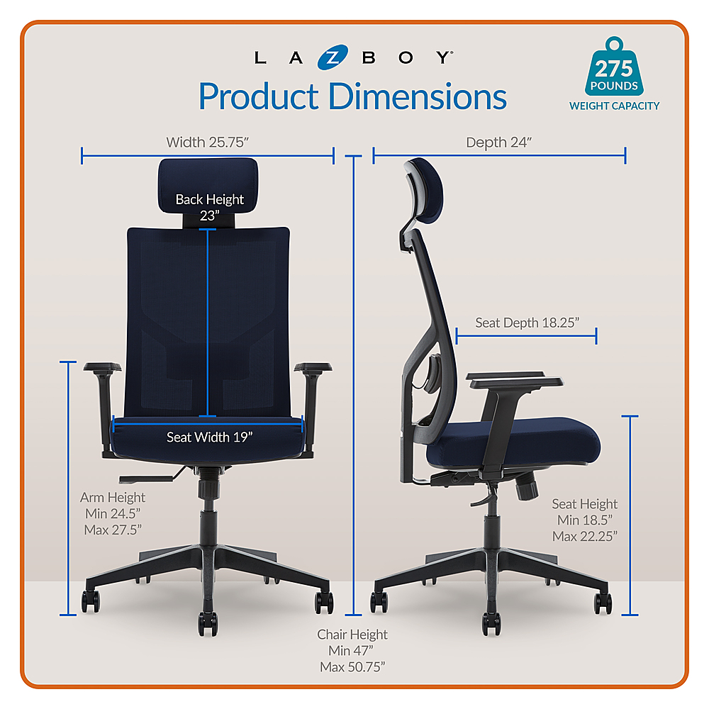 La-Z-Boy Ergonomic Executive Mesh Office Chair with Adjustable Headrest and Lumbar  Support Navy 51489-NVY - Best Buy