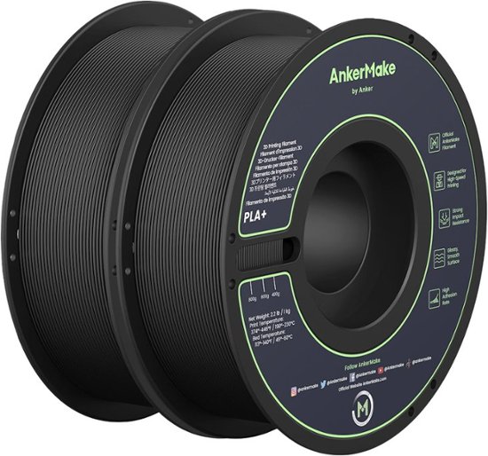 Front. AnkerMake - 1.75 mm PLA Filament, Smooth, High-Adhesion Rate, Designed for High-Spped Printing, 2-Pack, 4.4 lbs/2kg - Black.