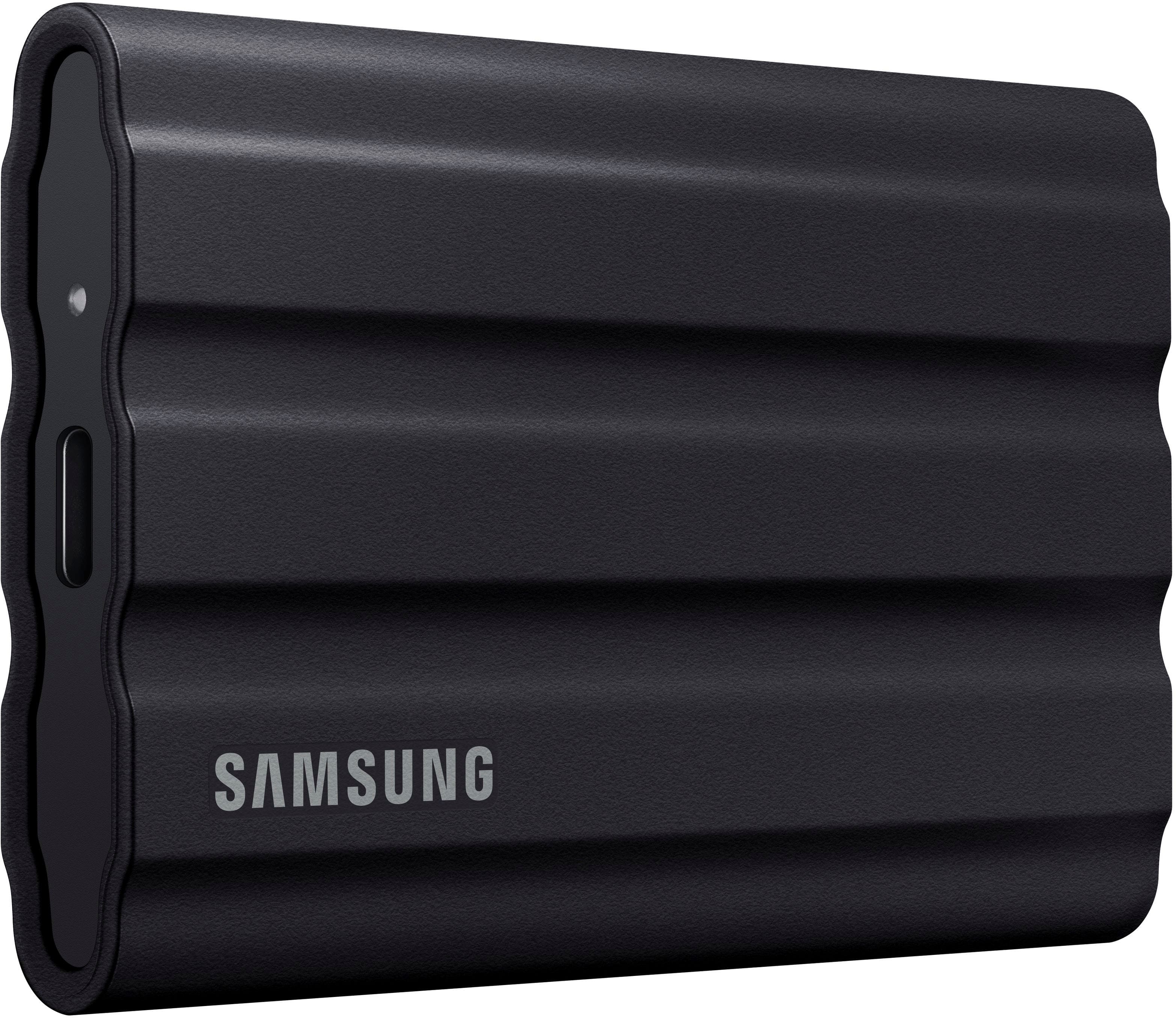 Front. Samsung - T7 Shield 4TB External USB 3.2 Gen 2 Rugged SSD IP65 Water Resistant - Black.
