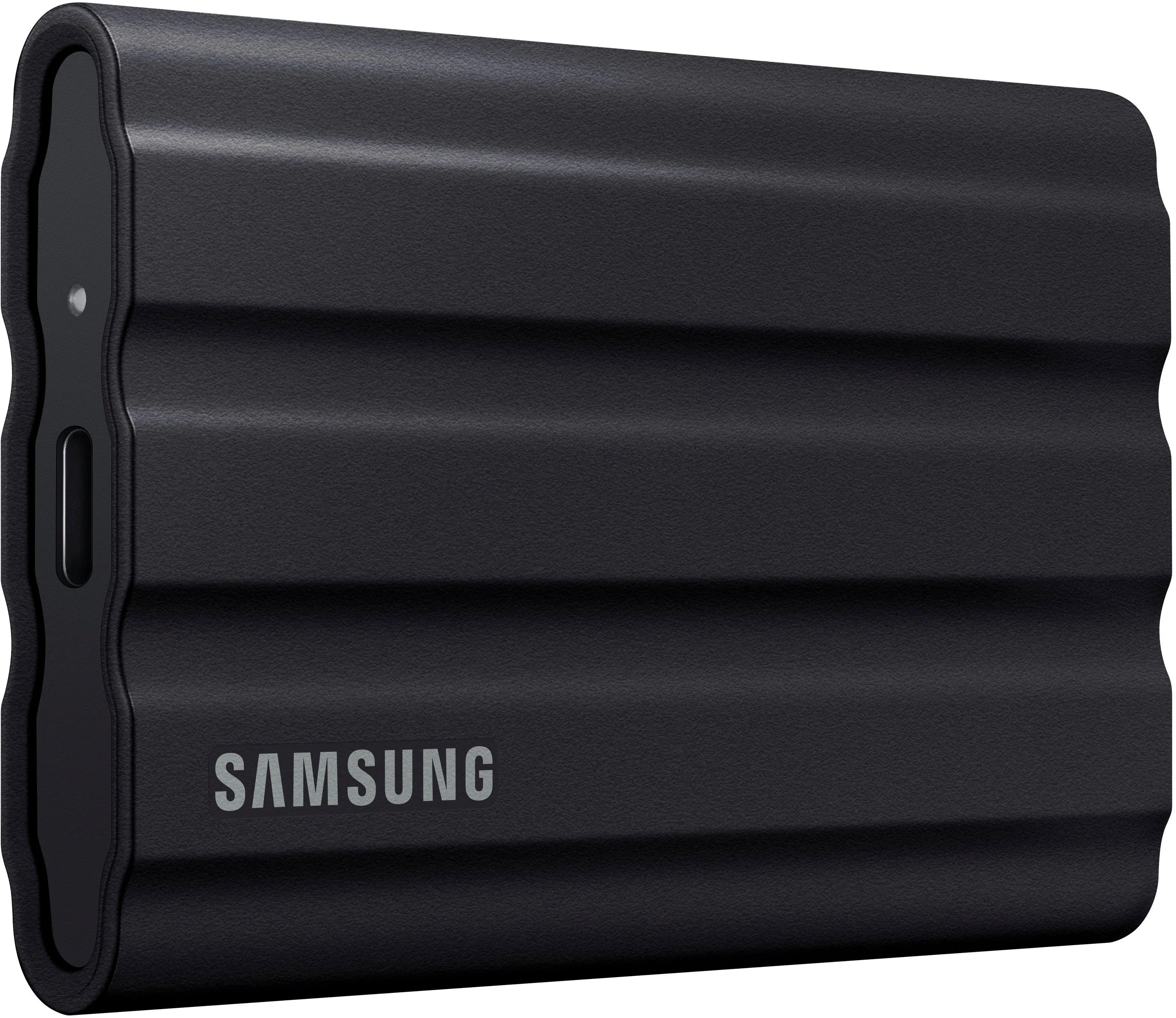 Front. Samsung - T7 Shield 4TB External USB 3.2 Gen 2 Rugged SSD IP65 Water Resistant - Black.