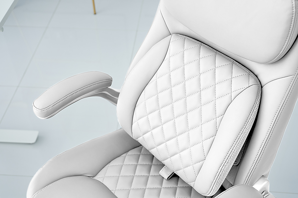 Tatahance PU Leather Seat Adjustable 360° Swivel Cushion Office Chair in White