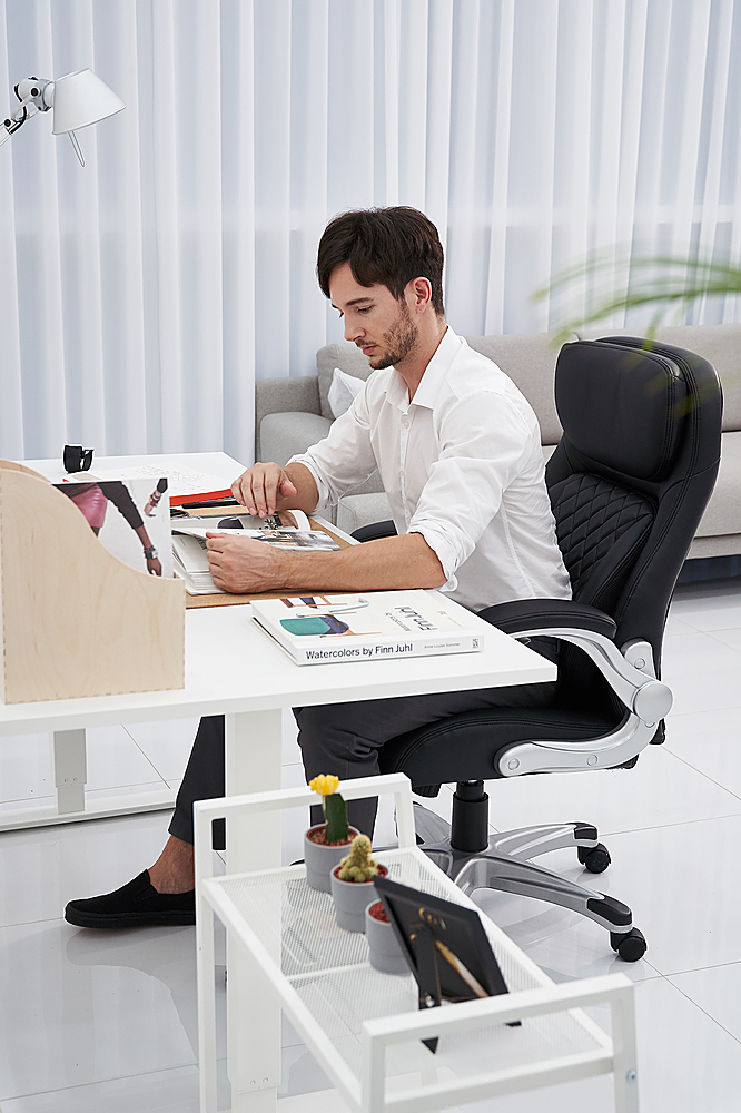 NOUHAUS +Posture Ergonomic PU Leather Office Chair. Click5 Lumbar Support, Black