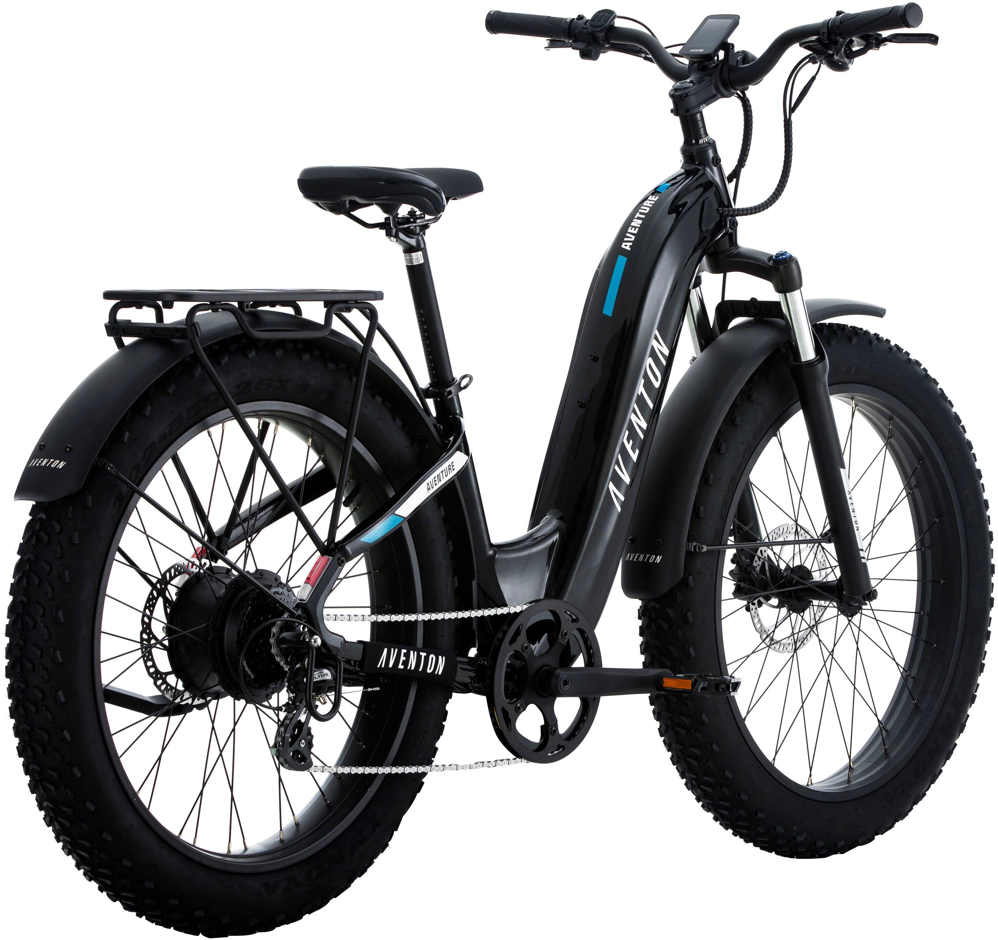 Left View: Aventon - Aventure.2 Step-Through Ebike w/ 60 mile Max Operating Range and 28 MPH Max Speed - Large - Midnight