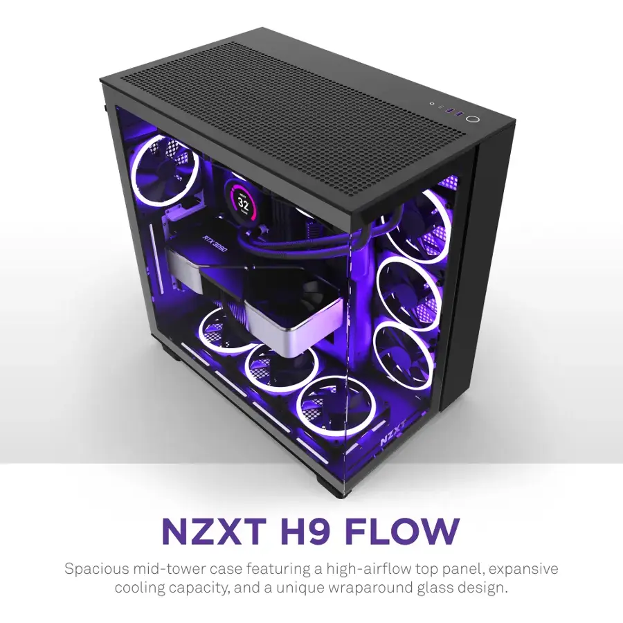 Nzxt H9 Flow Atx Mid Tower Pc Case With Dual Chamber Black Cm H91fb 01 Open Box Best Buy