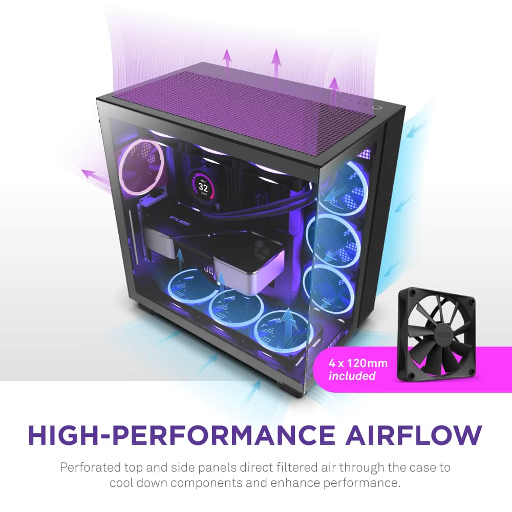 High-Performance Airflow: Perforated top and side panels direct filtered air through the case to cool down components and enhance performance. Included 32 - T3 4 x 120mm fans.