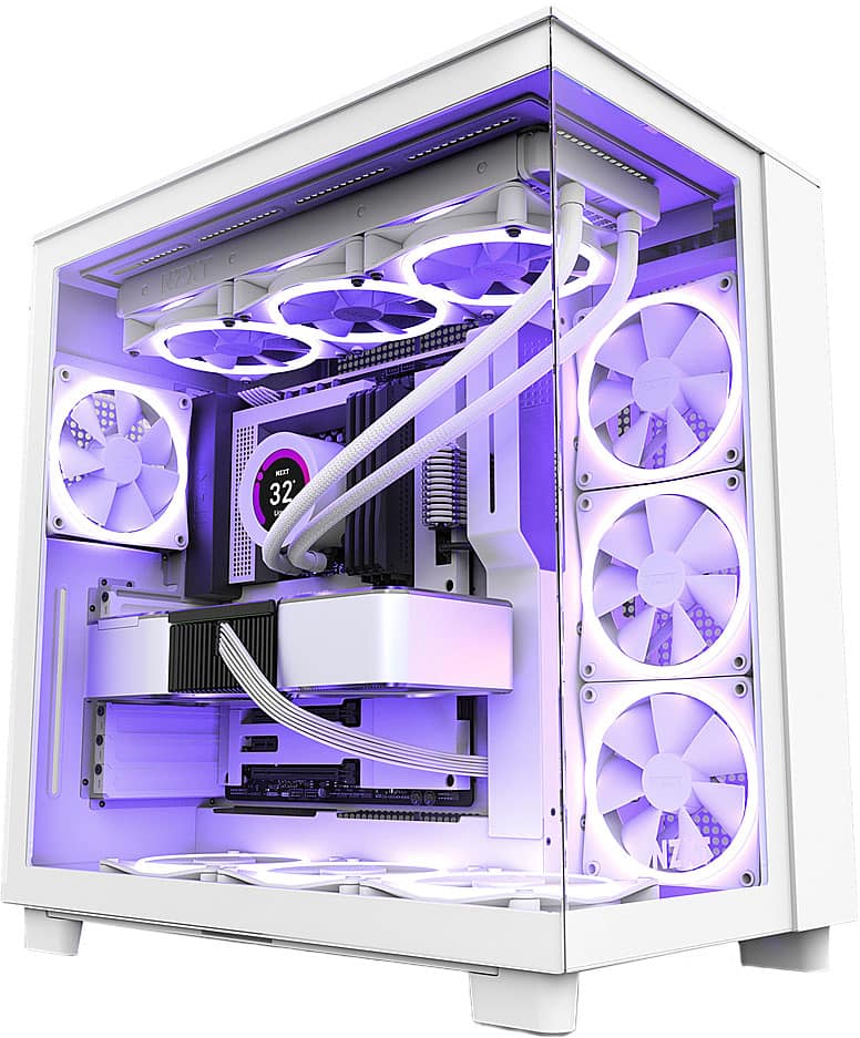 Front. NZXT - H9 Flow ATX Mid-Tower Case with Dual Chamber - White.