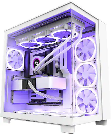 Front. NZXT - H9 Flow ATX Mid-Tower Case with Dual Chamber - White.
