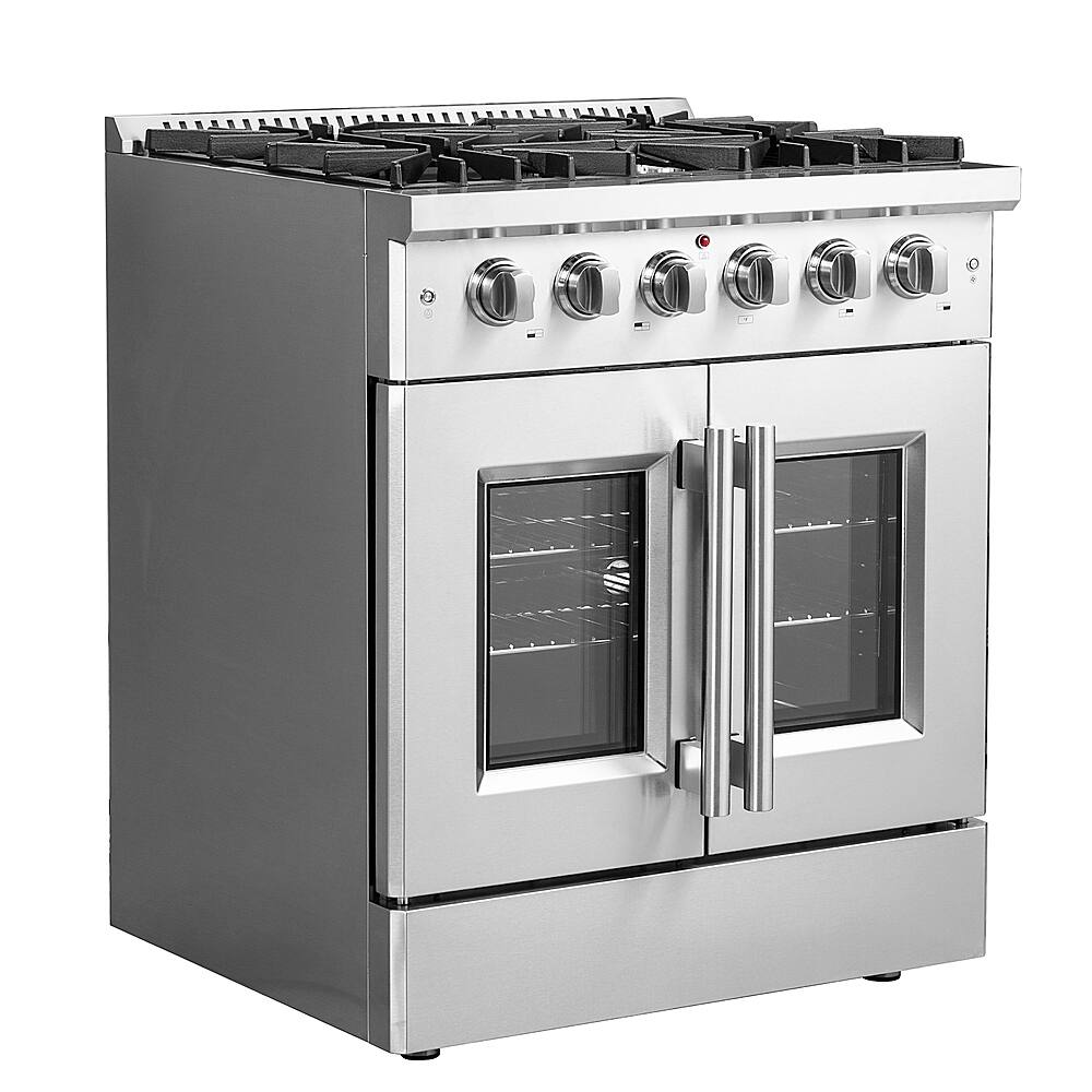 Left. Forno Appliances - Galiano 4.32 Cu. Ft. Freestanding Gas Range with French Doors and LP Conversion Kit - Stainless Steel.